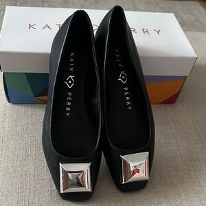 Katy Perry Black Loafers with Silver Square Detail